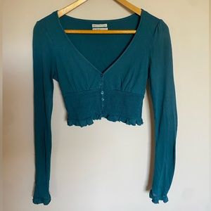 UO Turquoise Cinched long sleeve blouse